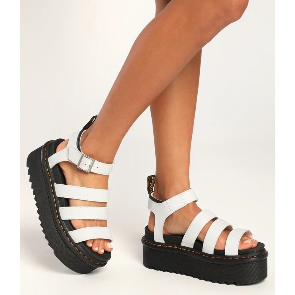 Dr. Martens Blaire Quad Women's Platform Flats Sandals White Hydro Leather US 11